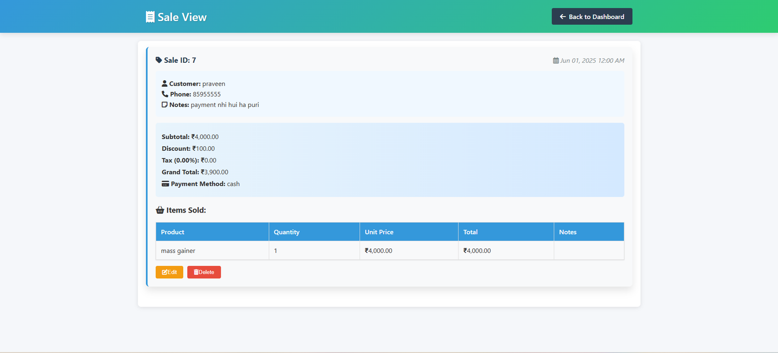 Product Sales System